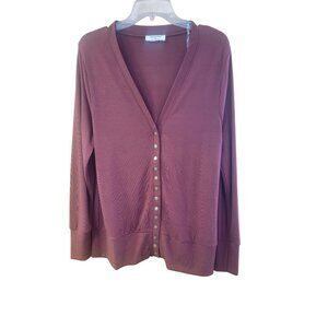 Zenana 1X Button-Down Burgundy Cardigan Sweater
